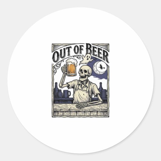 Halloween Bier Skelet Vintage Feest Ronde Sticker (Voorkant)