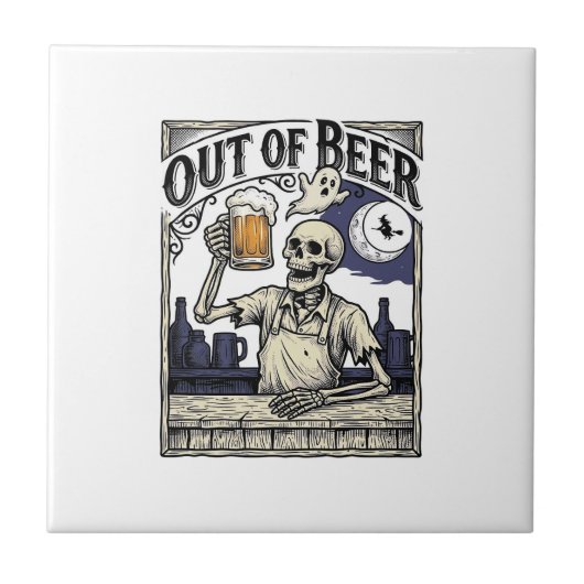 Halloween Bier Skelet Vintage Feest Tegeltje (Voorkant)