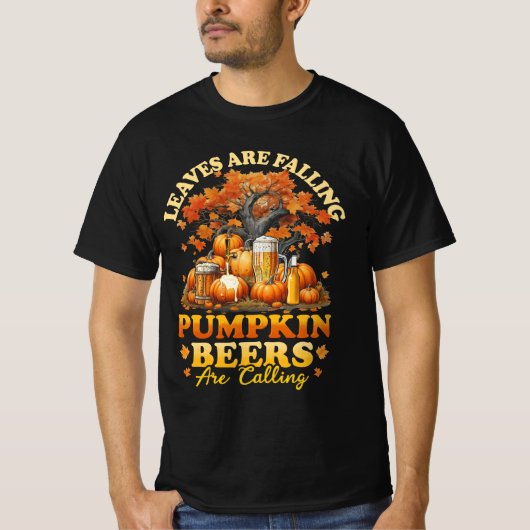 Halloween bierbladeren zijn vallende pompoen biere t-shirt (Voorkant)