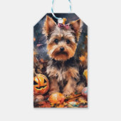 Halloween Biewer Terrier met pompoenen eng Cadeaulabel (Voorkant)