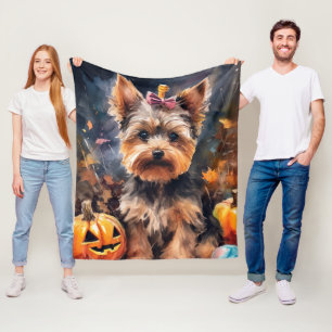 Halloween Biewer Terrier met pompoenen eng Fleece Deken
