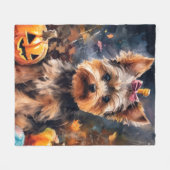 Halloween Biewer Terrier met pompoenen eng Fleece Deken (Voorkant (Horizontaal))