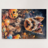 Halloween Biewer Terrier met pompoenen eng Legpuzzel (Horizontaal)