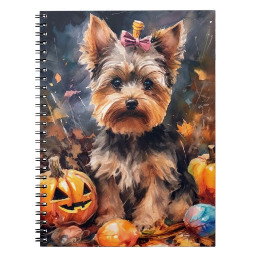 Halloween Biewer Terrier met pompoenen eng Notitieboek (Voorkant)