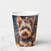 Halloween Biewer Terrier met pompoenen eng Papieren Bekers (Voorkant)