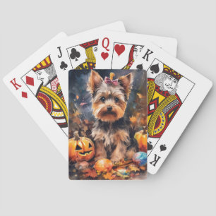 Halloween Biewer Terrier met pompoenen eng Pokerkaarten