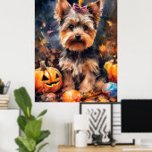 Halloween Biewer Terrier met pompoenen eng Poster (Thuiskantoor)