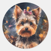 Halloween Biewer Terrier met pompoenen eng Ronde Sticker (Voorkant)