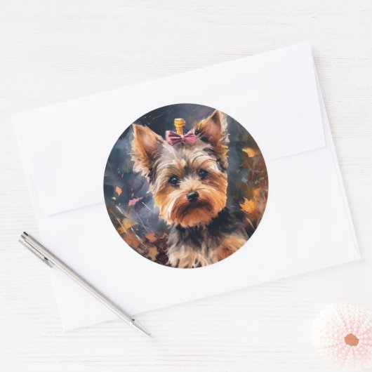 Halloween Biewer Terrier met pompoenen eng Ronde Sticker (Envelop)