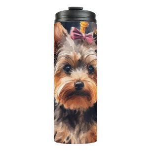 Halloween Biewer Terrier Met Pompoenen Eng Thermosbeker
