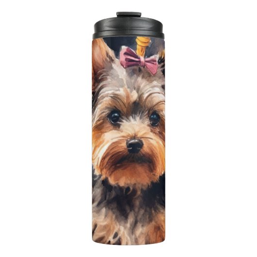 Halloween Biewer Terrier met pompoenen eng Thermosbeker (Voorkant)