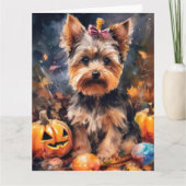 Halloween Biewer Terrier Met Pompoenen Griezelen Kaart (Voorkant)