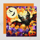 Halloween Big-Eye Bat Moon Jack-o-Lantern Bats Kaart (Voorkant / Achterkant)