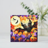Halloween Big-Eye Bat Moon Jack-o-Lantern Bats Kaart (Staand voorkant)