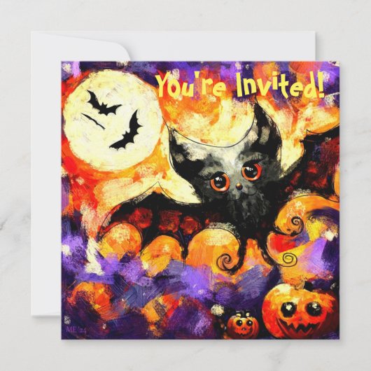 Halloween Big-Eye Bat Moon Jack-o-Lantern Bats Kaart (Voorkant)