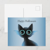 Halloween Big Eyes Black Blue Evil Cat Briefkaart (Voorkant / Achterkant)