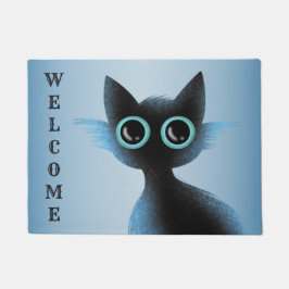 Halloween Big Eyes Black Blue Evil Cat Deurmat
