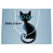 Halloween Big Eyes Black Blue Evil Cat Groot Cadeauzakje (Voorkant)