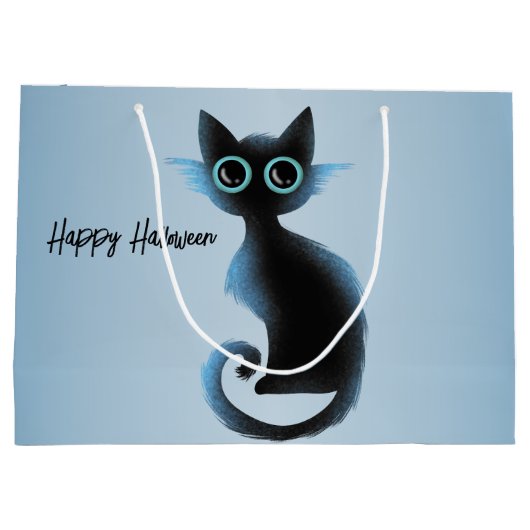 Halloween Big Eyes Black Blue Evil Cat Groot Cadeauzakje (Achterkant)