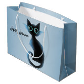 Halloween Big Eyes Black Blue Evil Cat Groot Cadeauzakje (Achterkant Gekanteld)