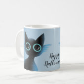 Halloween Big Eyes Black Blue Evil Cat Koffiemok (Voorkant links)