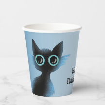Halloween Big Eyes Black Blue Evil Cat