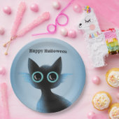 Halloween Big Eyes Black Blue Evil Cat Papieren Bordje (Feest)