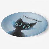 Halloween Big Eyes Black Blue Evil Cat Papieren Bordje (Gekanteld)