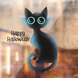 Halloween Big Eyes Black Blue Evil Cat Raamsticker