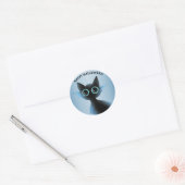 Halloween Big Eyes Black Blue Evil Cat Ronde Sticker (Envelop)