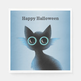 Halloween Big Eyes Black Blue Evil Cat Servet