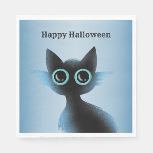 Halloween Big Eyes Black Blue Evil Cat Servet