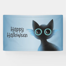 Halloween Big Eyes Black Blue Evil Cat