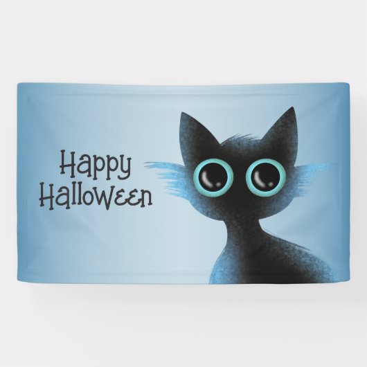Halloween Big Eyes Black Blue Evil Cat Spandoek (Horizontaal)