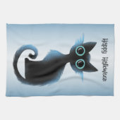 Halloween Big Eyes Black Blue Evil Cat Theedoek (Horizontaal)
