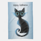 Halloween Big Eyes Black Blue Evil Cat Theedoek (Verticaal)