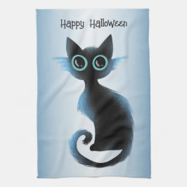 Halloween Big Eyes Black Blue Evil Cat Theedoek