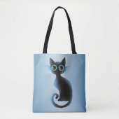 Halloween Big Eyes Black Blue Evil Cat Tote Bag (Voorkant)