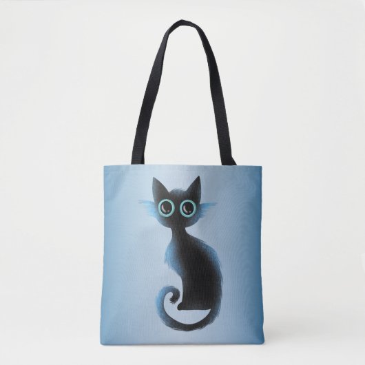 Halloween Big Eyes Black Blue Evil Cat Tote Bag (Voorkant)