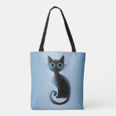 Halloween Big Eyes Black Blue Evil Cat Tote Bag (Achterkant)