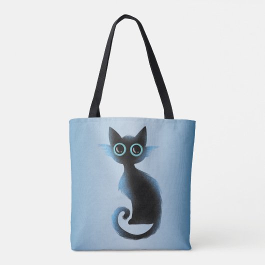 Halloween Big Eyes Black Blue Evil Cat Tote Bag (Achterkant)