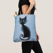 Halloween Big Eyes Black Blue Evil Cat Tote Bag (Dichtbij)