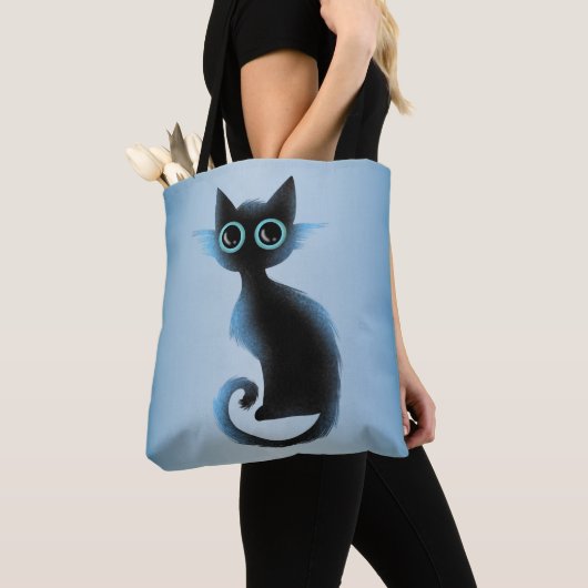 Halloween Big Eyes Black Blue Evil Cat Tote Bag (Dichtbij)
