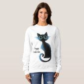 Halloween Big Eyes Black Blue Evil Cat Trui (Voorkant volledig)