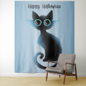 Halloween Big Eyes Black Blue Evil Cat Wandkleed (In situ)