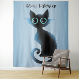 Halloween Big Eyes Black Blue Evil Cat Wandkleed