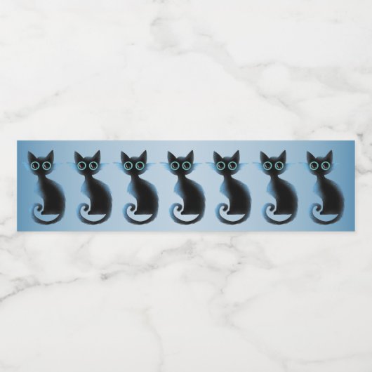 Halloween Big Eyes Black Blue Evil Cat Waterfles Etiket (Enkel label)