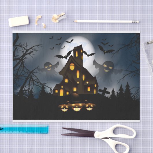 Halloween Big Moon Haunted House Tissuepapier (Craft)