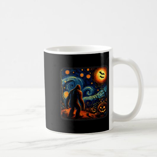 Halloween Bigfoot Starry Night Van Gogh Sasquatch  Koffiemok (Rechts)