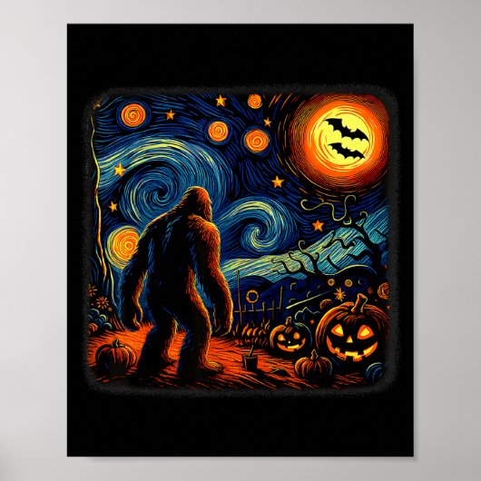 Halloween Bigfoot Starry Night Van Gogh Sasquatch  Poster (Voorkant)